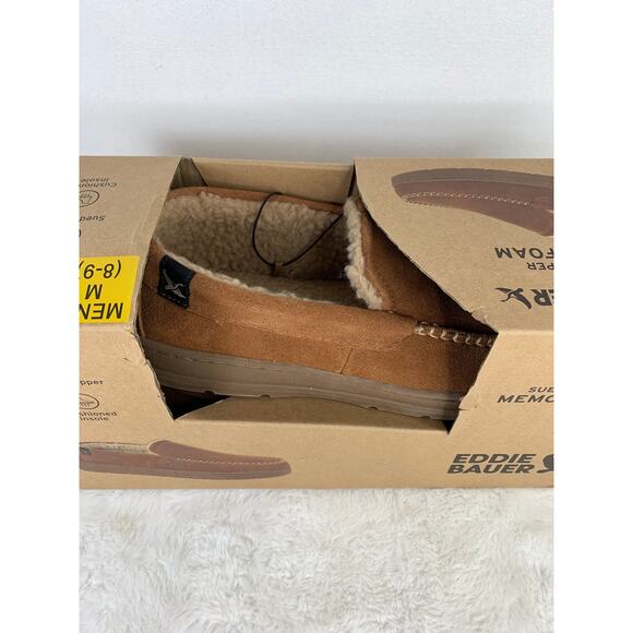 Eddie Bauer Men's Suede Memory Foam Faux Fur Slippers Brown M (8-9) - Picture 3 of 5